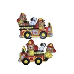 HOMCO Firefighter Teddy Bear Firemen Fire Truck Wall Plaque Hanging